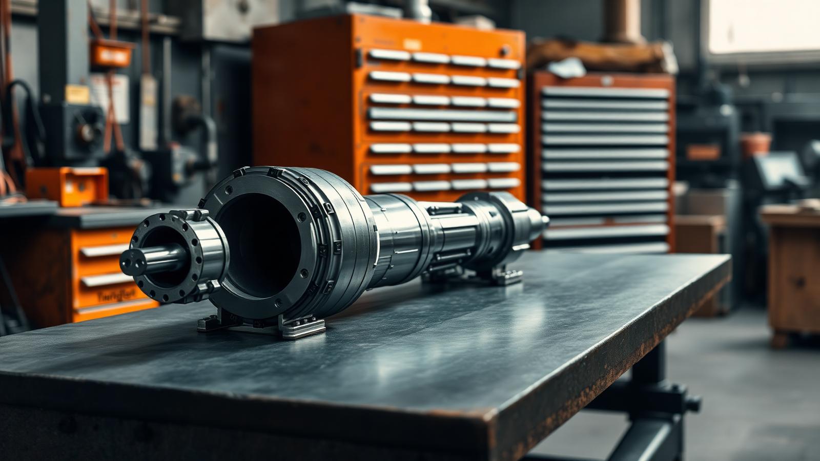 Precision machined aerospace component on a workbench