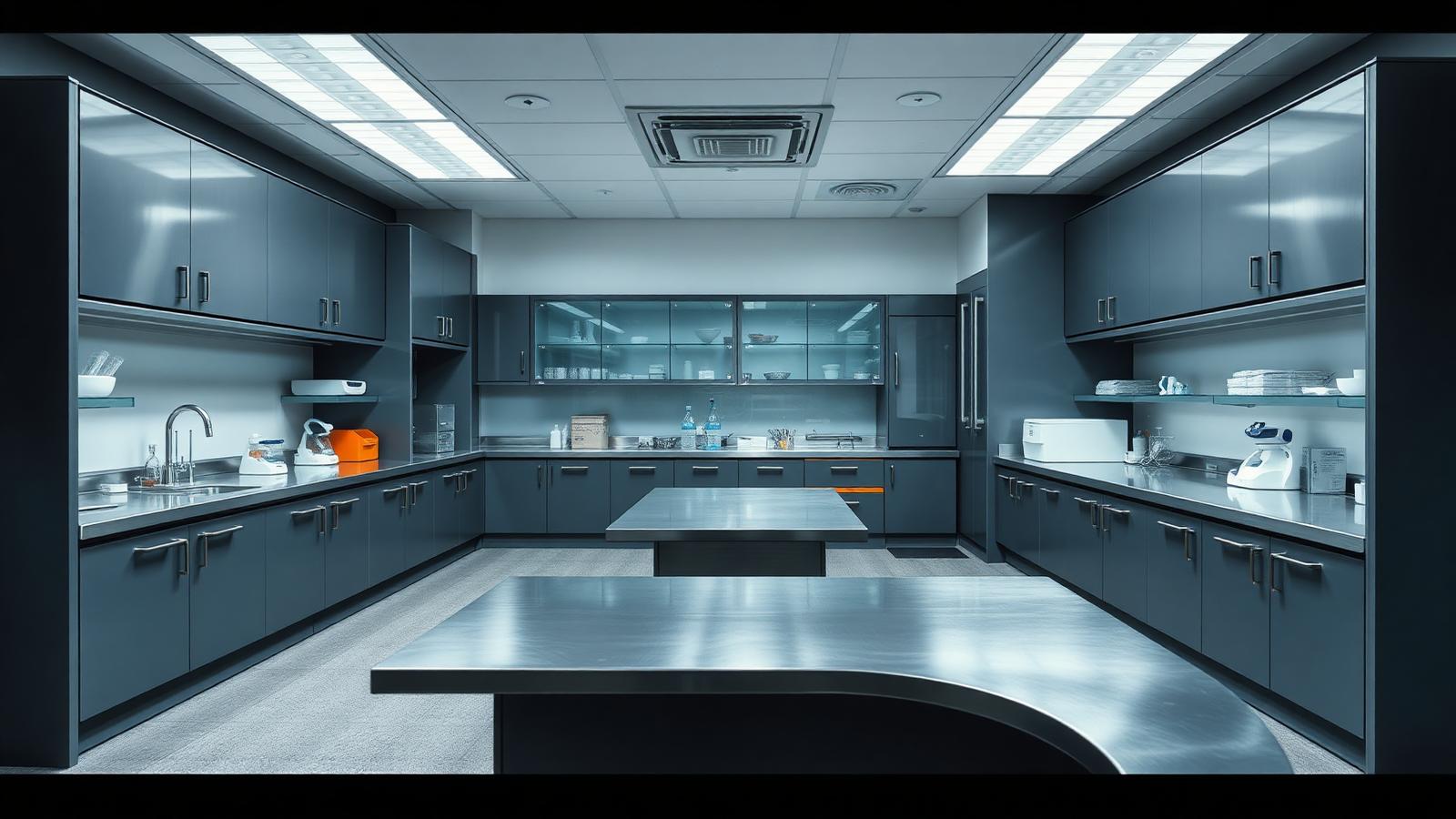 Clean stainless steel medical research laboratory